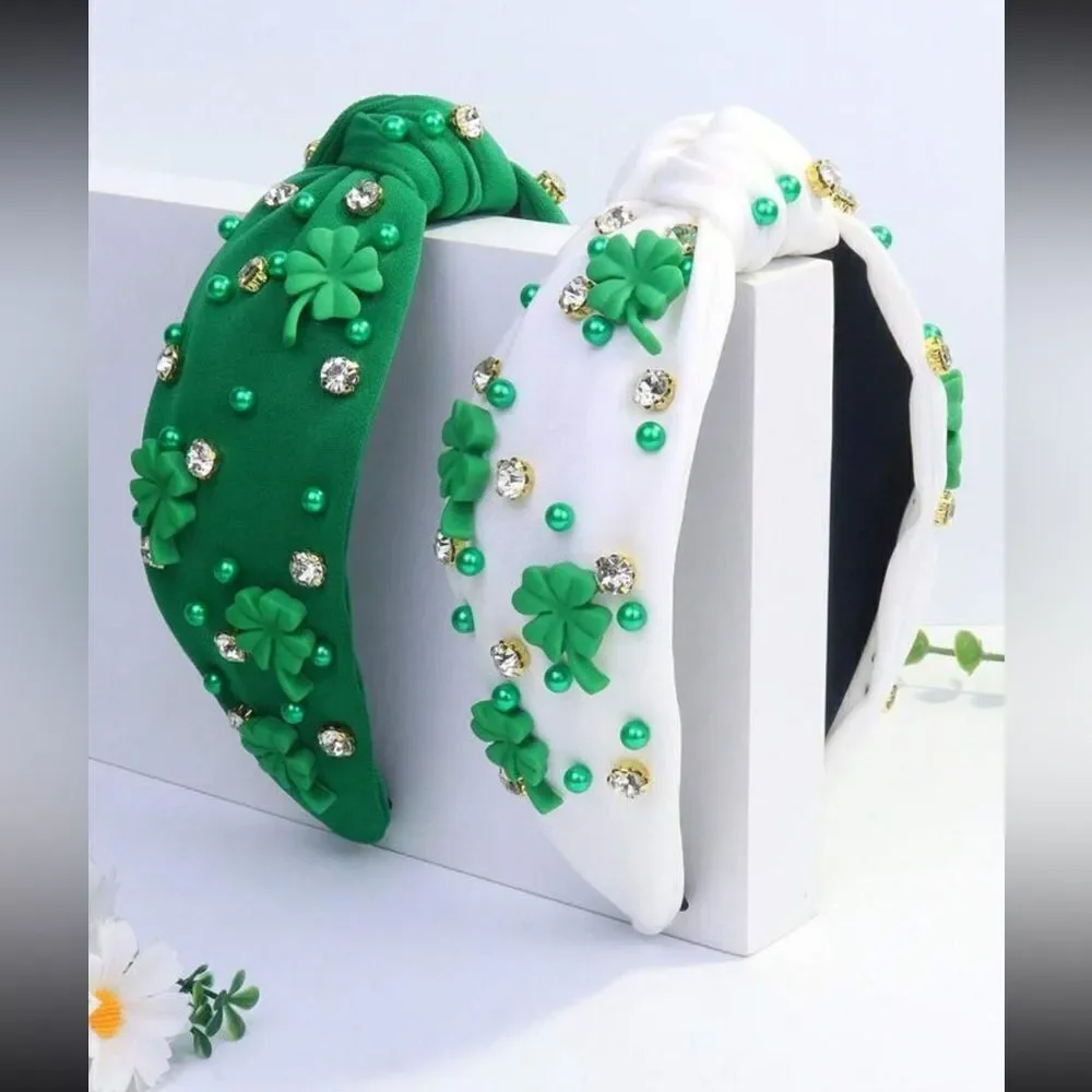 1pc Women's Green Four-Leaf Clover Saint Patrick's Day Knotted Headband